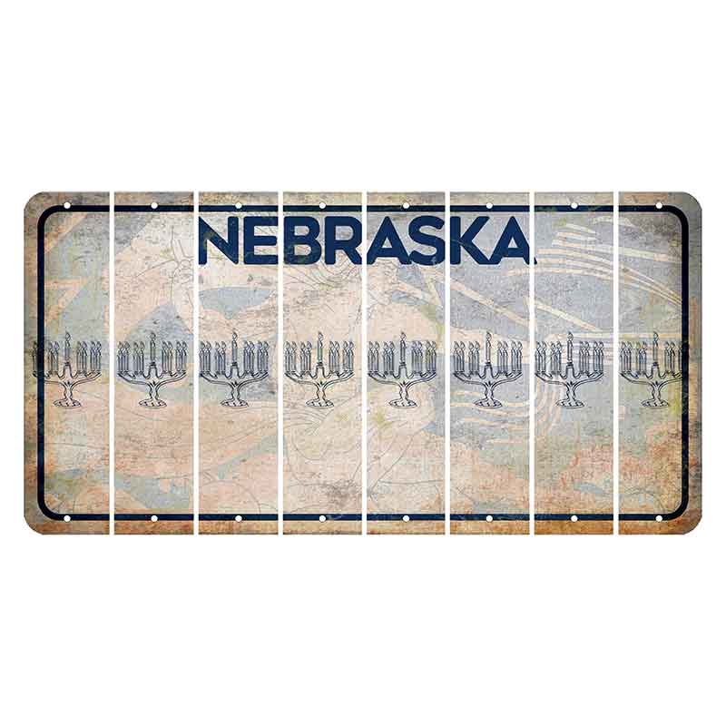 Nebraska Genius of Creative Energy Cut License Plate Strips (Set of 8) Menorah