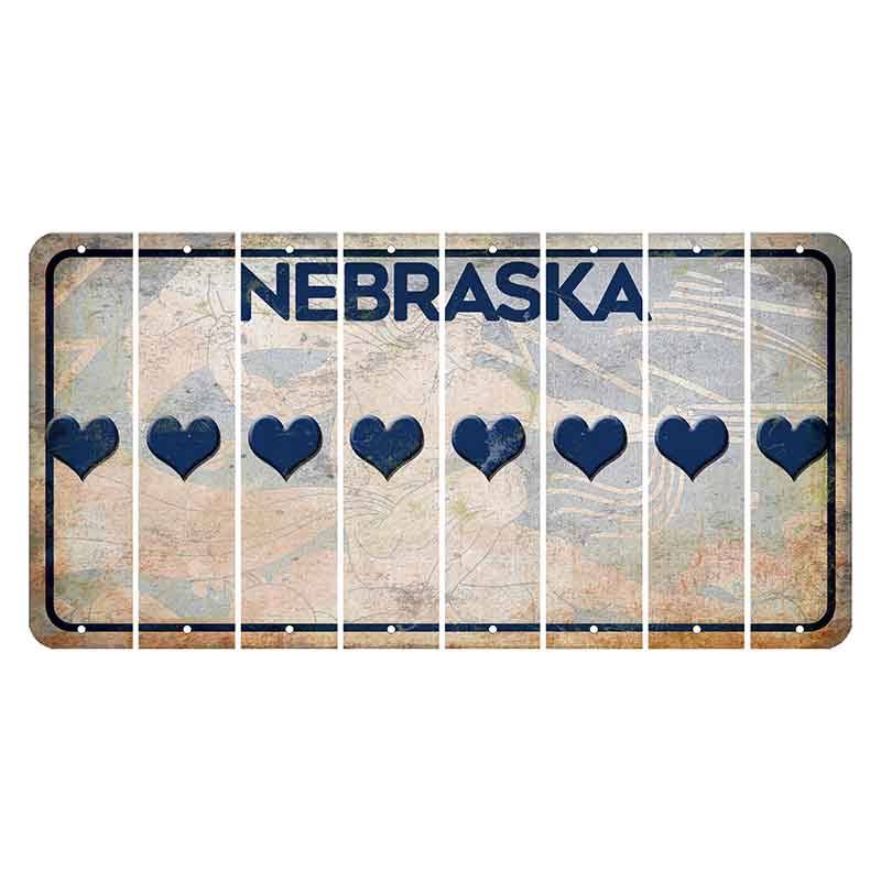 Nebraska Genius of Creative Energy Cut License Plate Strips (Set of 8) Heart