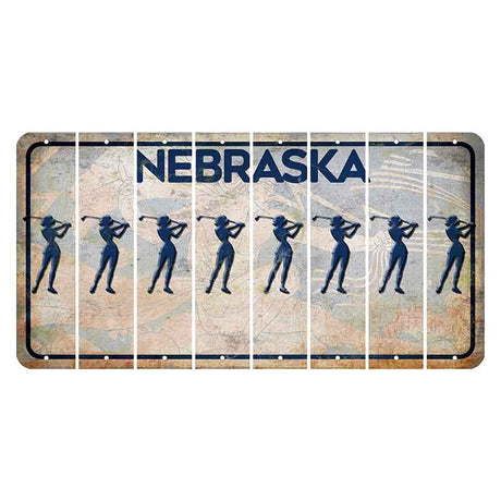 Nebraska Genius of Creative Energy Cut License Plate Strips (Set of 8) Female Golfer