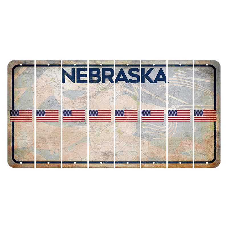 Nebraska Genius of Creative Energy Cut License Plate Strips (Set of 8) American Flag