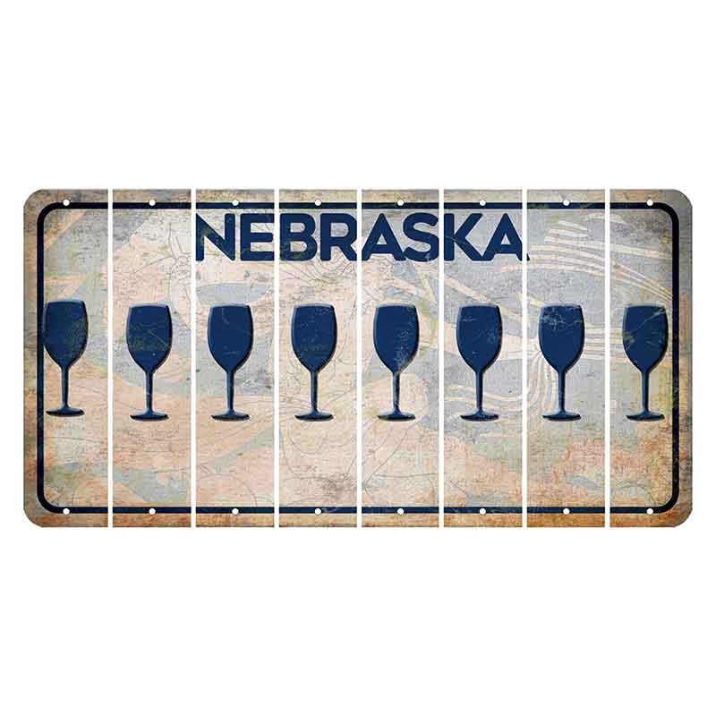 Nebraska Genius of Creative Energy Cut License Plate Strips (Set of 8) Wine Glass