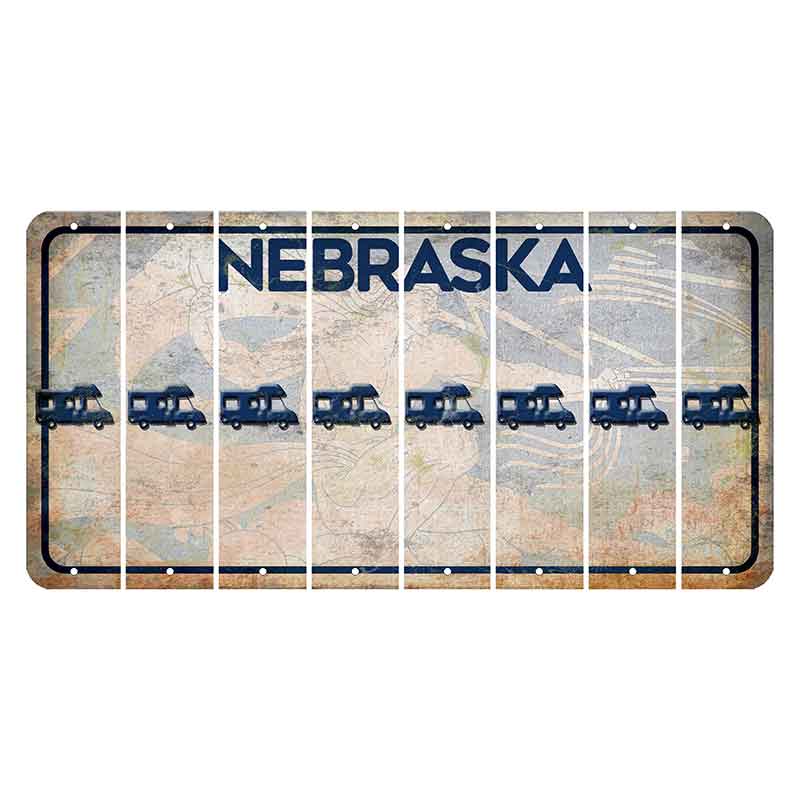 Nebraska Genius of Creative Energy Cut License Plate Strips (Set of 8) Camper