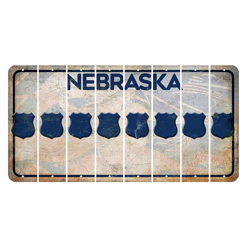 Nebraska Genius of Creative Energy Cut License Plate Strips (Set of 8) Police Badge