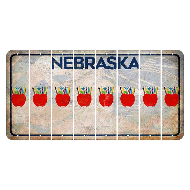 Nebraska Genius of Creative Energy Cut License Plate Strips (Set of 8) Teacher Apple