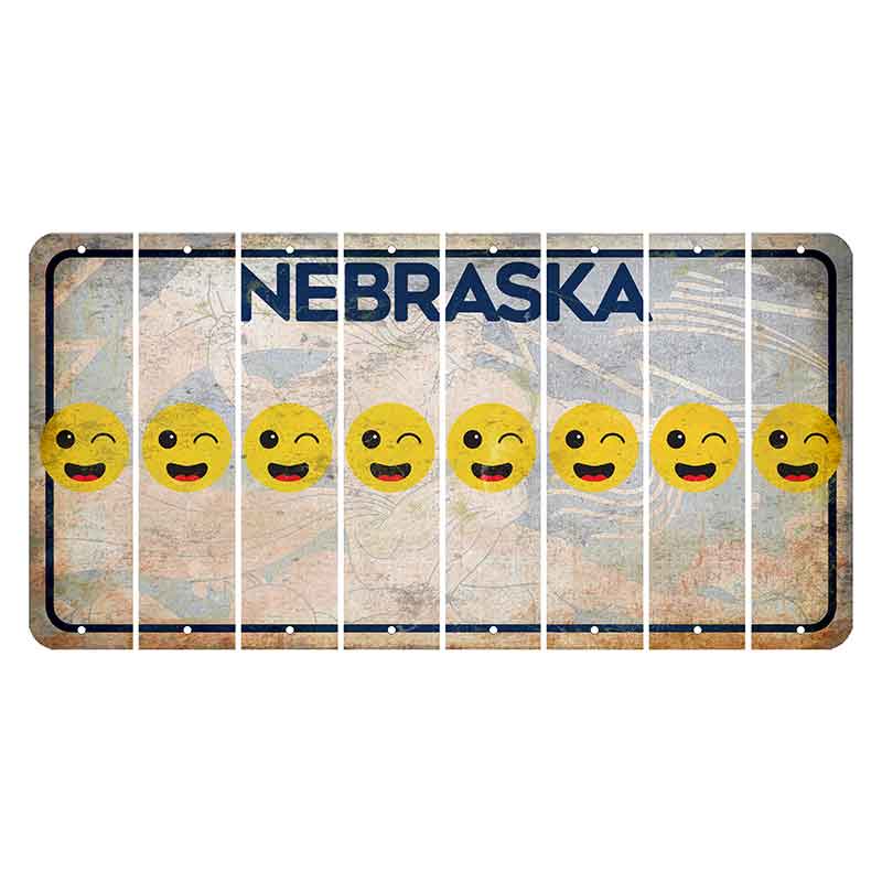 Nebraska Genius of Creative Energy Cut License Plate Strips (Set of 8) Emoji - Winking