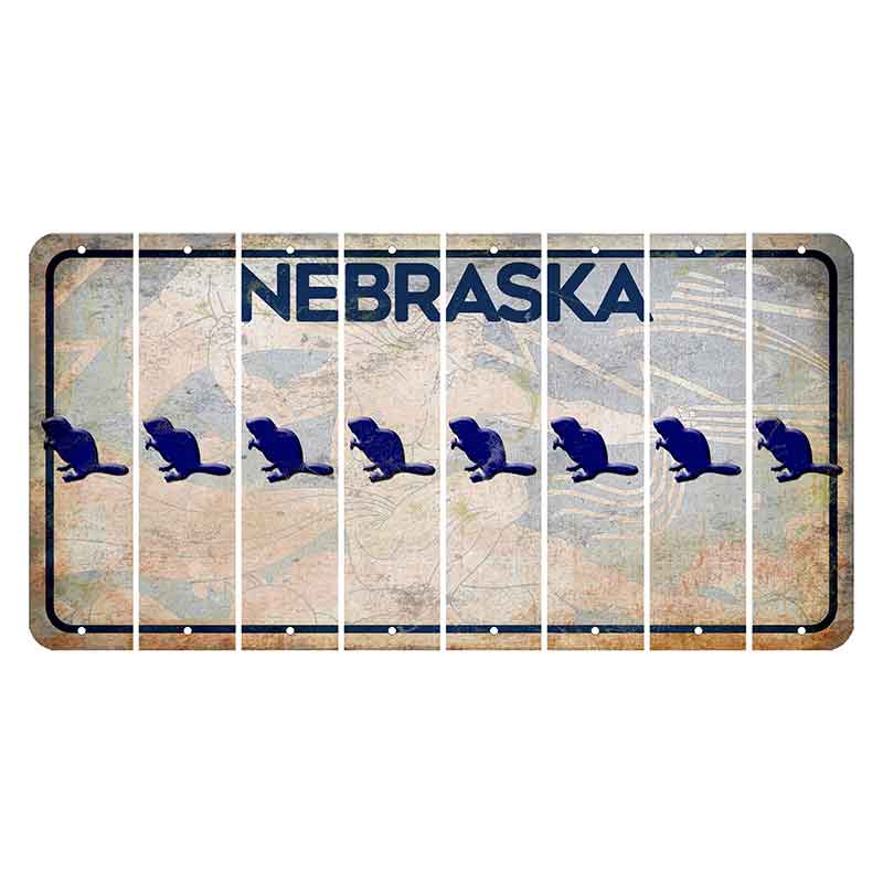 Nebraska Genius of Creative Energy Cut License Plate Strips (Set of 8) Beaver