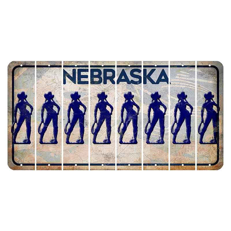 Nebraska Genius of Creative Energy Cut License Plate Strips (Set of 8) Cowgirl