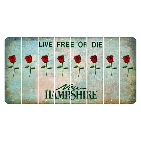 New Hampshire Cannon Mountain Cut License Plate Strips (Set of 8) Red Rose