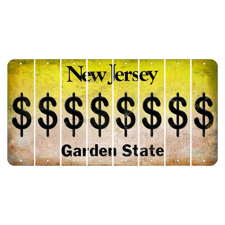 New Jersey Yellow Garden State Cut License Plate Strips (Set of 8) Dollar Sign