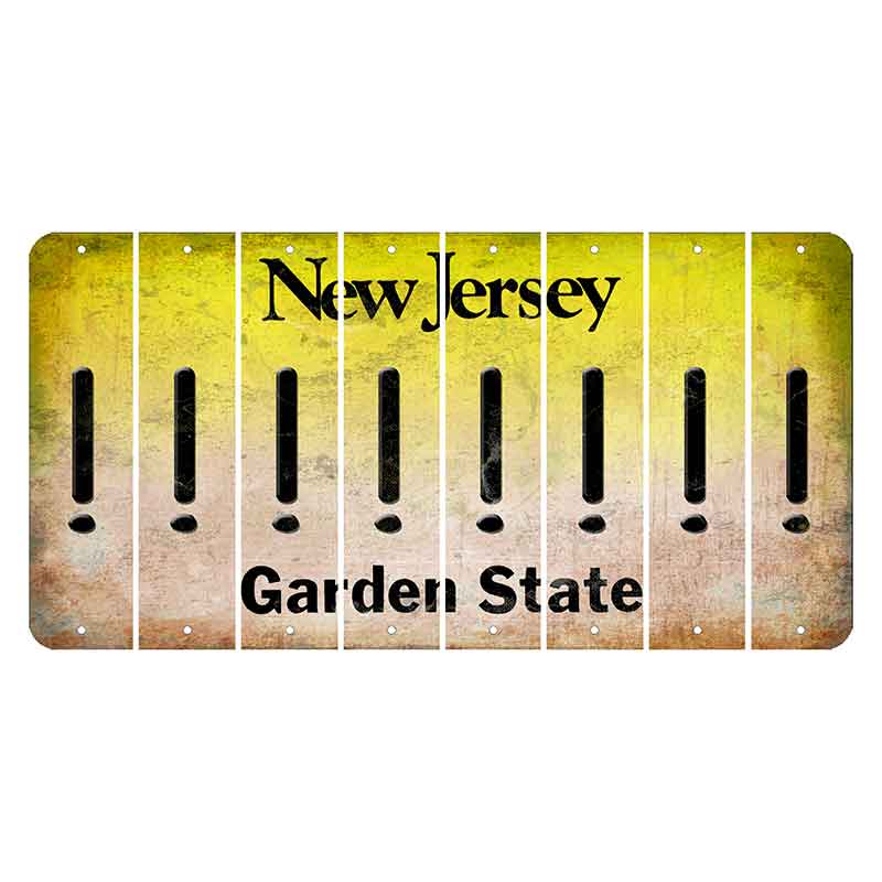 New Jersey Yellow Garden State Cut License Plate Strips (Set of 8) Exclamation Point