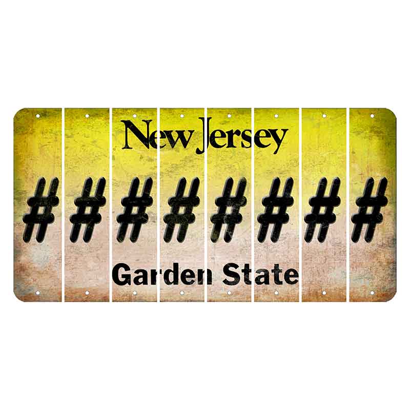 New Jersey Yellow Garden State Cut License Plate Strips (Set of 8) Hashtag