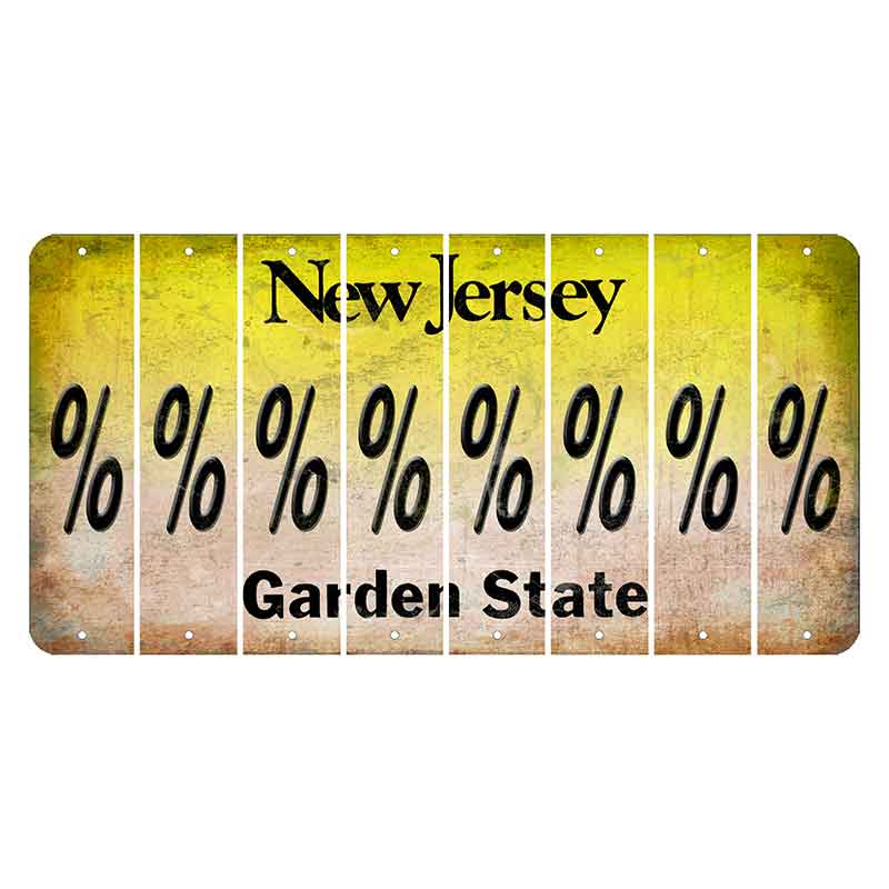 New Jersey Yellow Garden State Cut License Plate Strips (Set of 8) Percent Sign