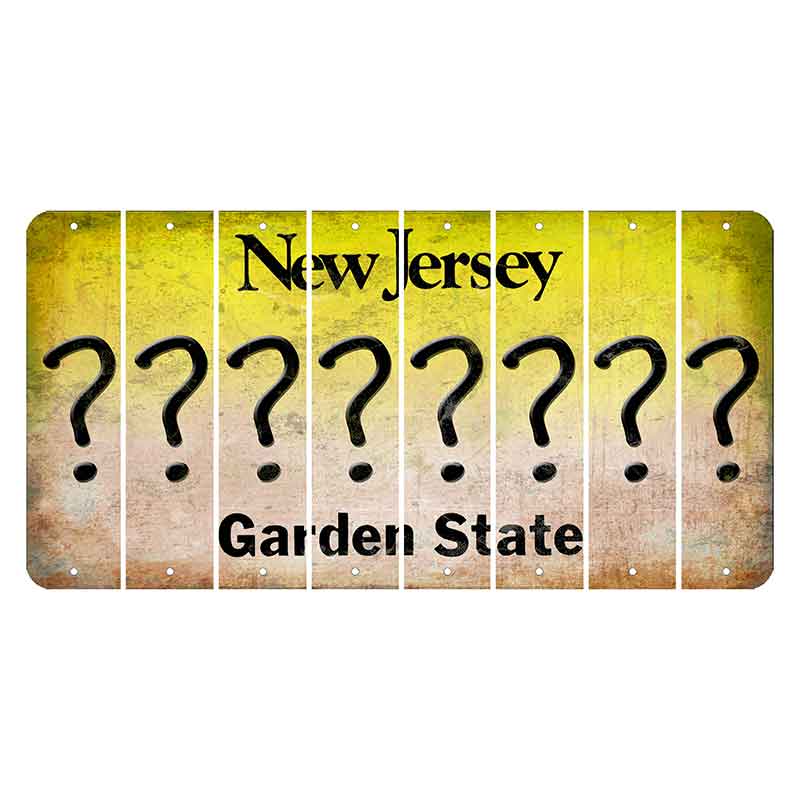 New Jersey Yellow Garden State Cut License Plate Strips (Set of 8) Question Mark