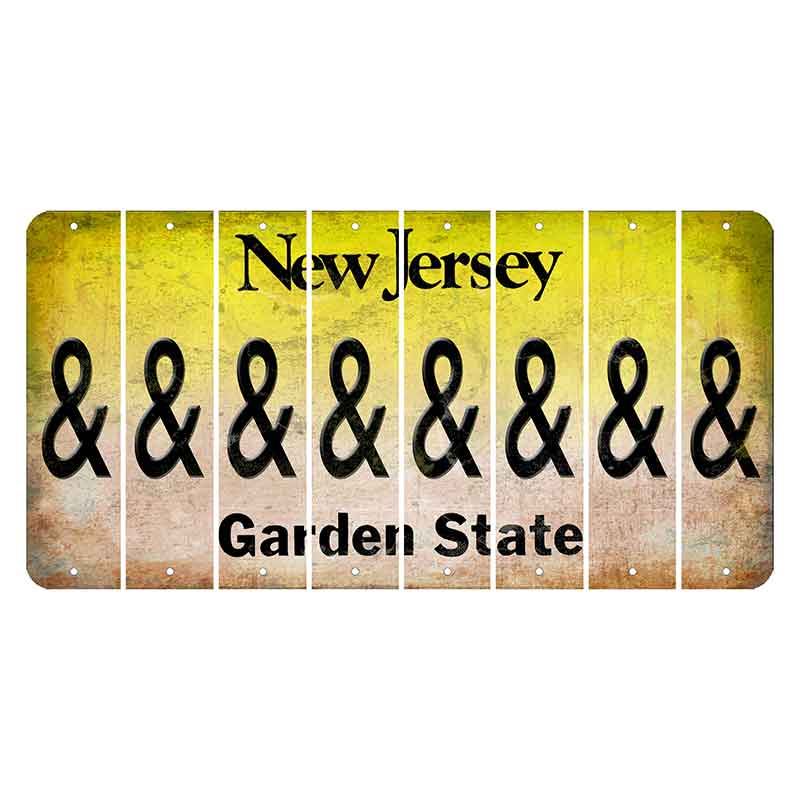 New Jersey Yellow Garden State Cut License Plate Strips (Set of 8) And Sign