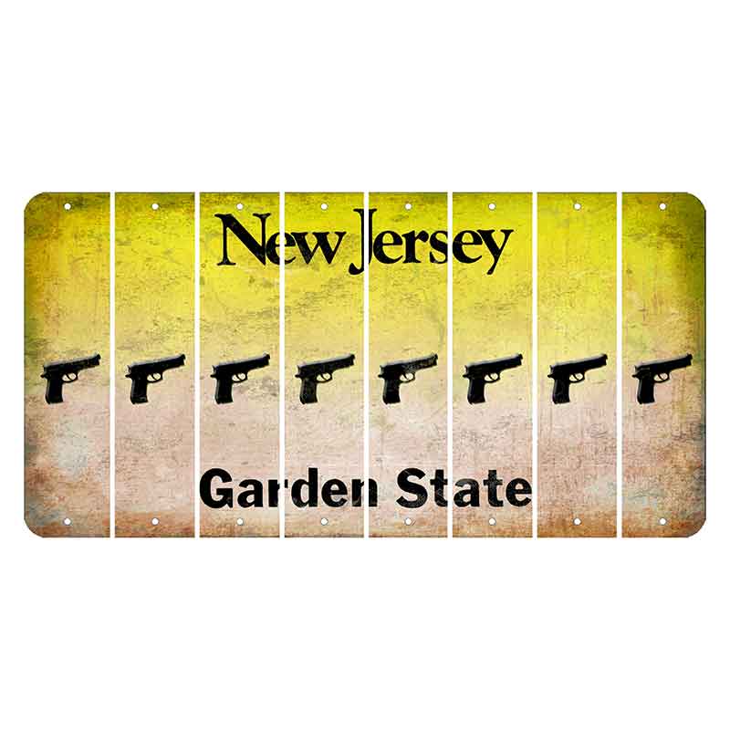 New Jersey Yellow Garden State Cut License Plate Strips (Set of 8) Handgun