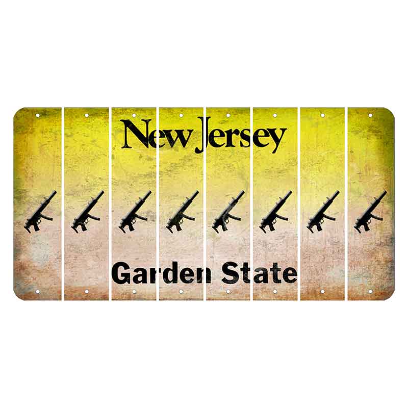 New Jersey Yellow Garden State Cut License Plate Strips (Set of 8) Submachine Gun