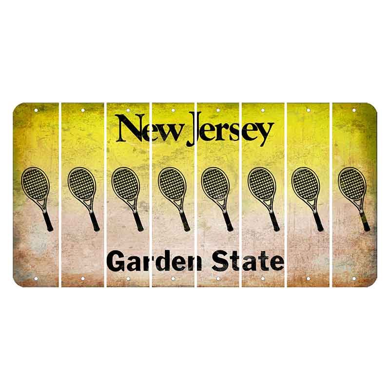 New Jersey Yellow Garden State Cut License Plate Strips (Set of 8) Tennis Racket