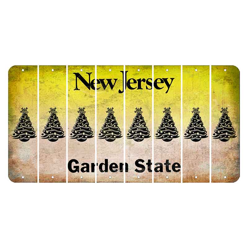 New Jersey Yellow Garden State Cut License Plate Strips (Set of 8) Christmas Tree