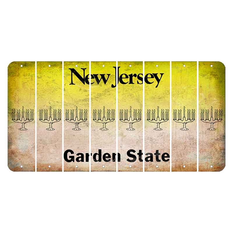 New Jersey Yellow Garden State Cut License Plate Strips (Set of 8) Menorah