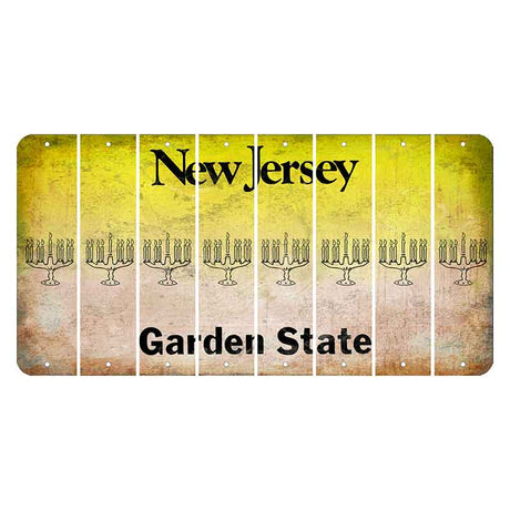 New Jersey Yellow Garden State Cut License Plate Strips (Set of 8) Menorah