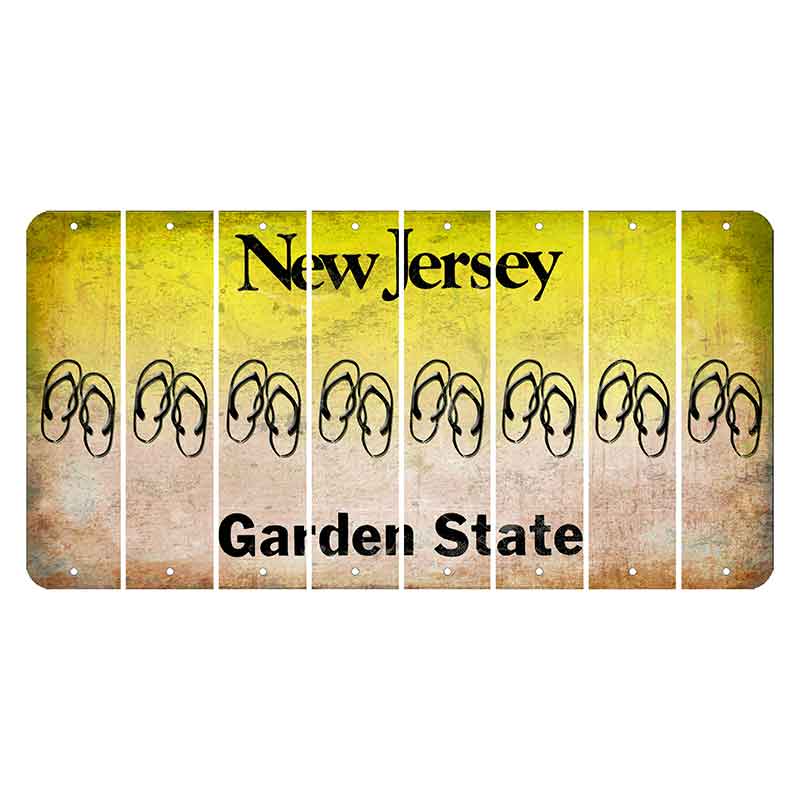 New Jersey Yellow Garden State Cut License Plate Strips (Set of 8) Flip Flops