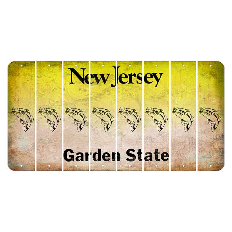 New Jersey Yellow Garden State Cut License Plate Strips (Set of 8) Fish