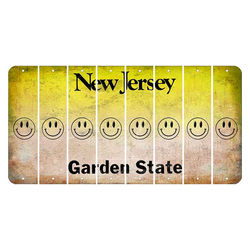 New Jersey Yellow Garden State Cut License Plate Strips (Set of 8) Smiley Face