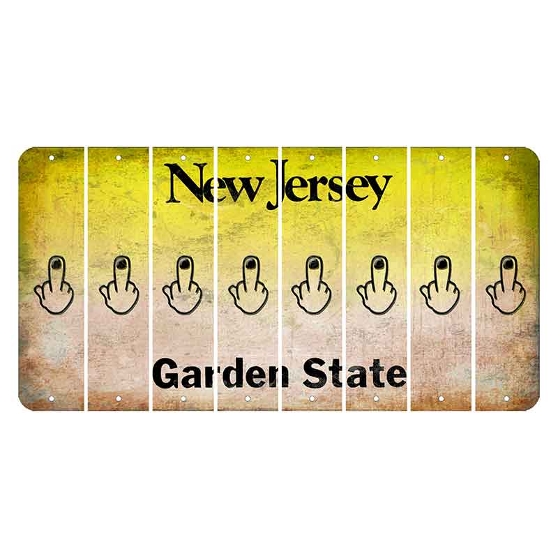 New Jersey Yellow Garden State Cut License Plate Strips (Set of 8) Middle Finger