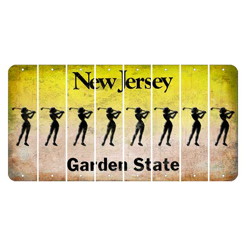 New Jersey Yellow Garden State Cut License Plate Strips (Set of 8) Female Golfer