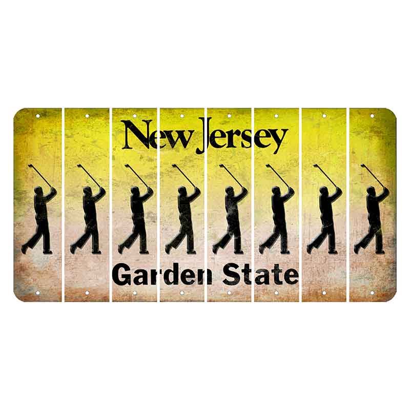 New Jersey Yellow Garden State Cut License Plate Strips (Set of 8) Male Golfer