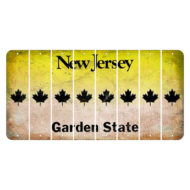 New Jersey Yellow Garden State Cut License Plate Strips (Set of 8) Maple Leaf