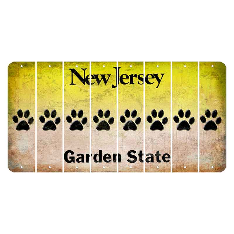 New Jersey Yellow Garden State Cut License Plate Strips (Set of 8) Dog Paw