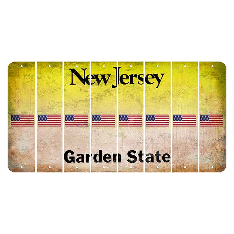 New Jersey Yellow Garden State Cut License Plate Strips (Set of 8) American Flag