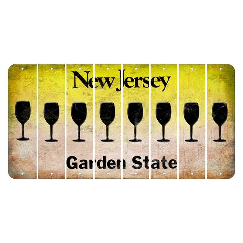 New Jersey Yellow Garden State Cut License Plate Strips (Set of 8) Wine Glass