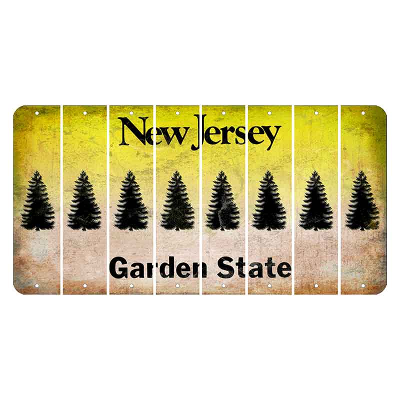 New Jersey Yellow Garden State Cut License Plate Strips (Set of 8) Pine Tree