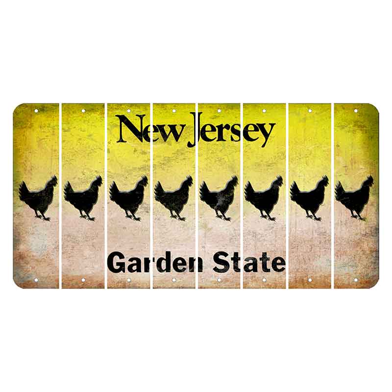 New Jersey Yellow Garden State Cut License Plate Strips (Set of 8) Chicken