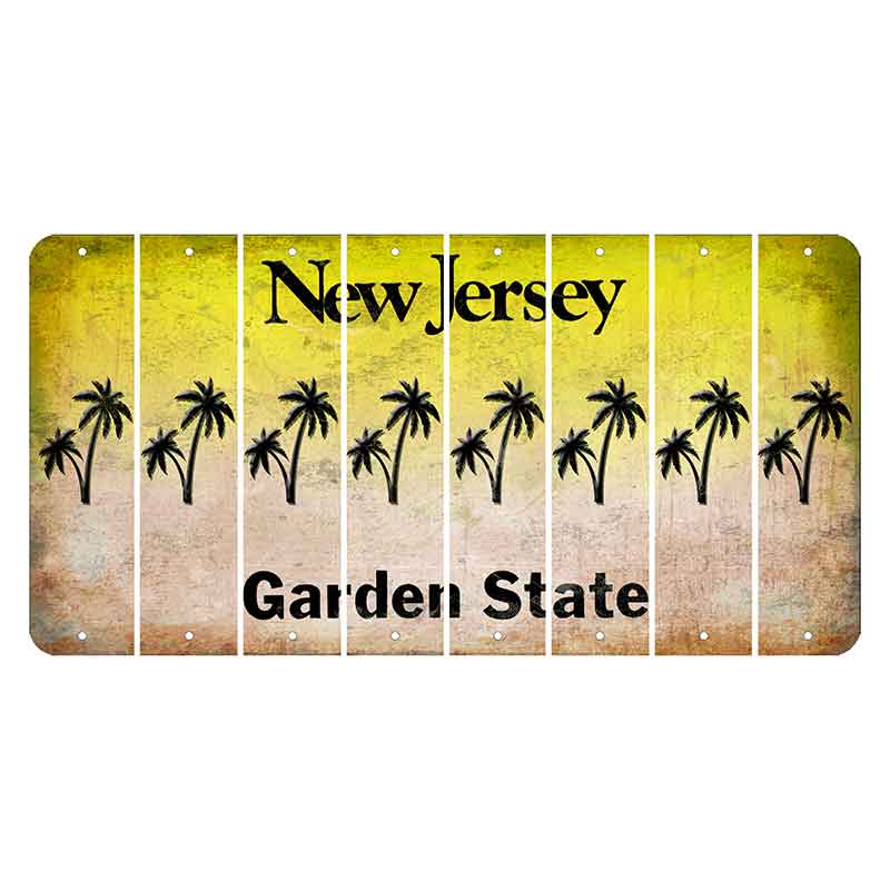 New Jersey Yellow Garden State Cut License Plate Strips (Set of 8) Palm Trees