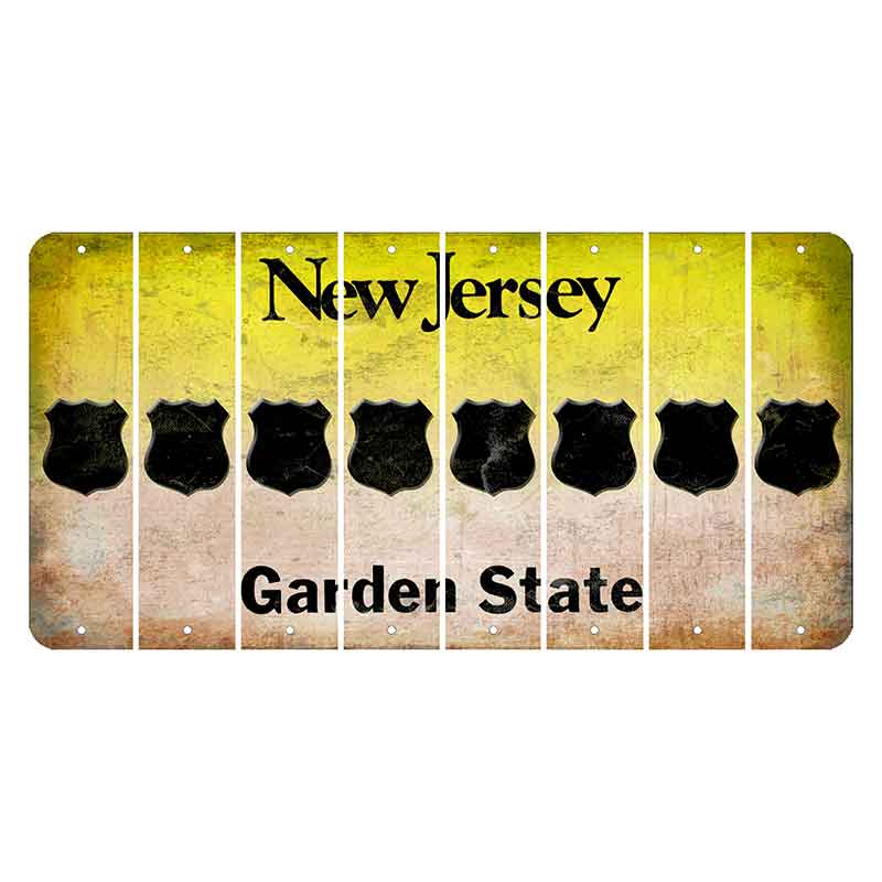 New Jersey Yellow Garden State Cut License Plate Strips (Set of 8) Police Badge