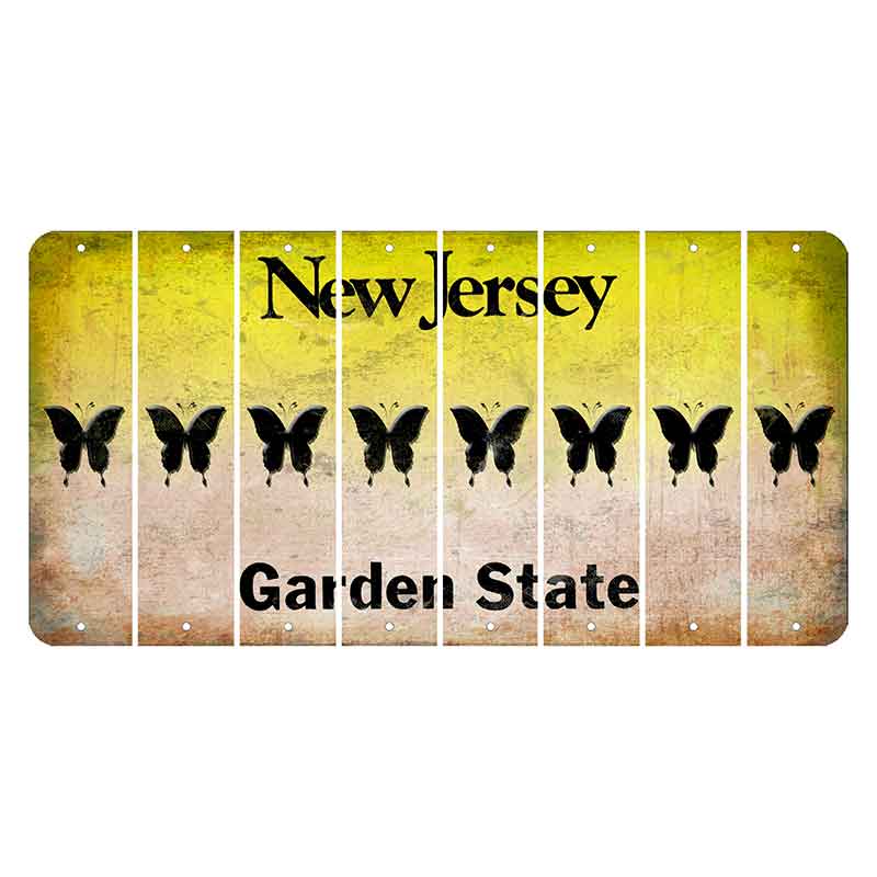 New Jersey Yellow Garden State Cut License Plate Strips (Set of 8) Butterfly