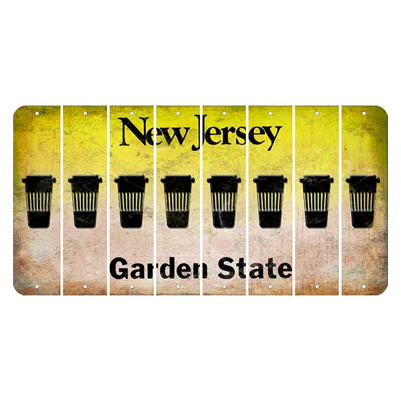 New Jersey Yellow Garden State Cut License Plate Strips (Set of 8) Latte