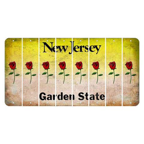 New Jersey Yellow Garden State Cut License Plate Strips (Set of 8) Red Rose