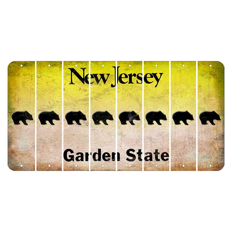 New Jersey Yellow Garden State Cut License Plate Strips (Set of 8) Bear