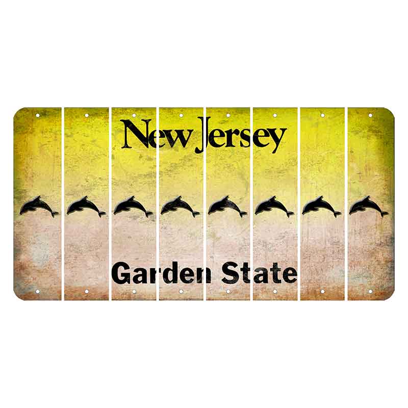 New Jersey Yellow Garden State Cut License Plate Strips (Set of 8) Dolphin