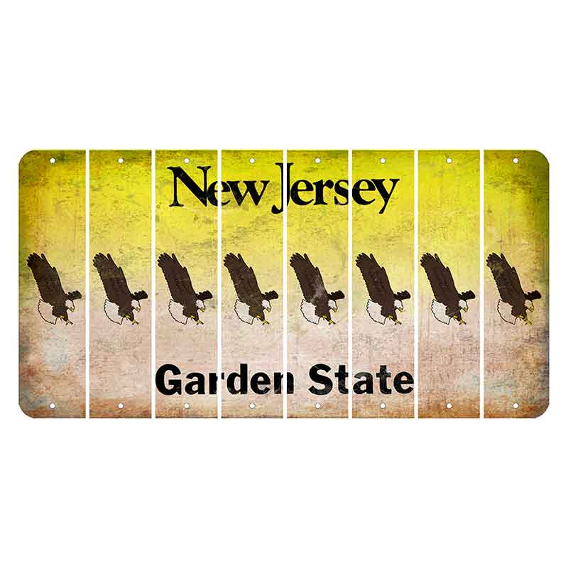 New Jersey Yellow Garden State Cut License Plate Strips (Set of 8) Bald Eagle