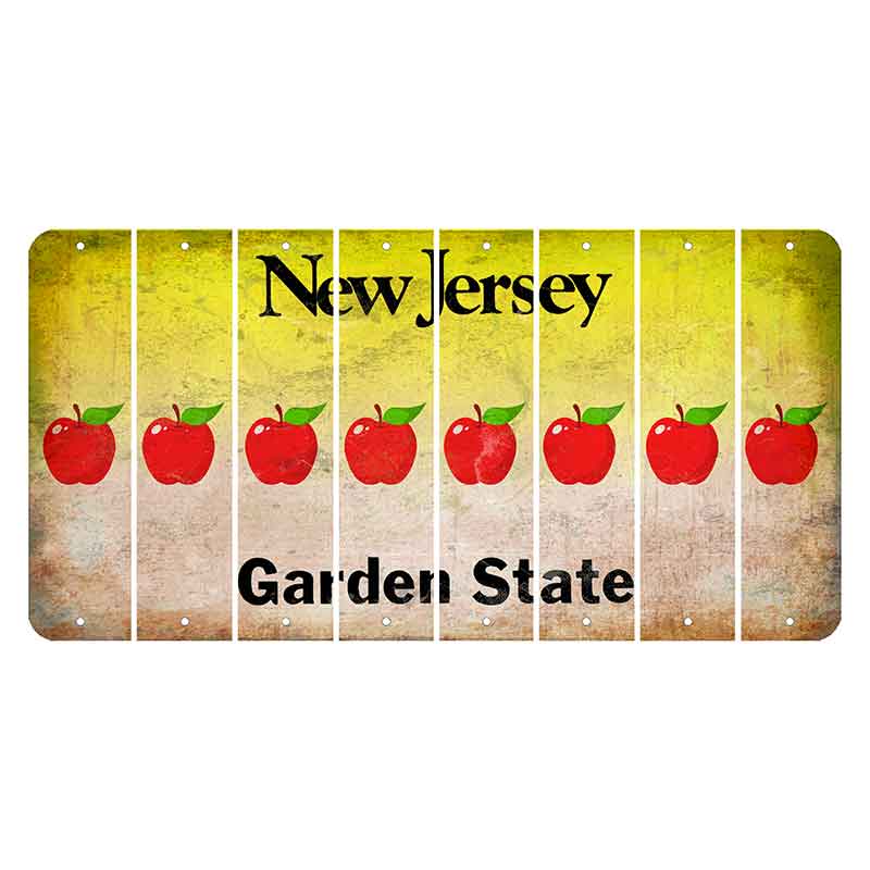 New Jersey Yellow Garden State Cut License Plate Strips (Set of 8) Apple