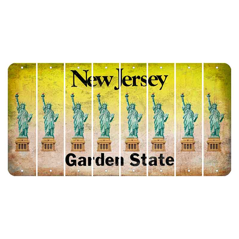 New Jersey Yellow Garden State Cut License Plate Strips (Set of 8) Statue of Liberty