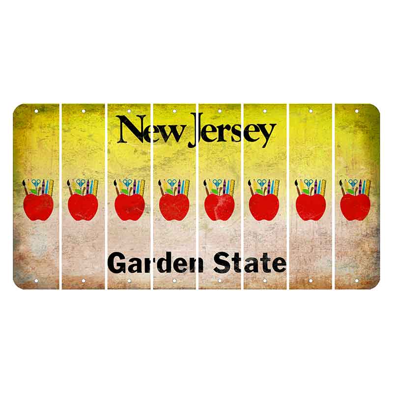 New Jersey Yellow Garden State Cut License Plate Strips (Set of 8) Teacher Apple