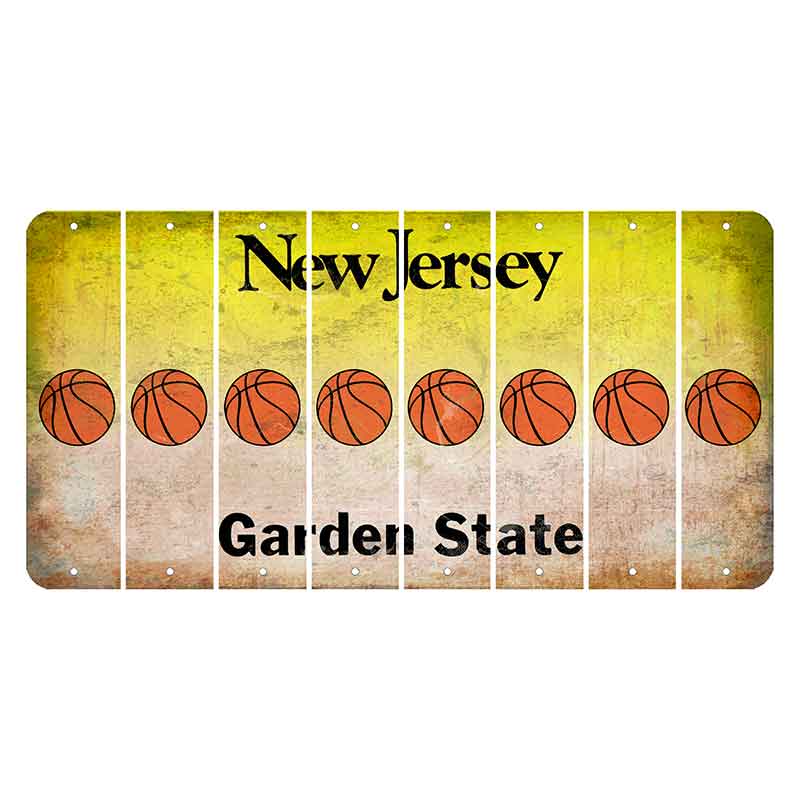 New Jersey Yellow Garden State Cut License Plate Strips (Set of 8) Basketball