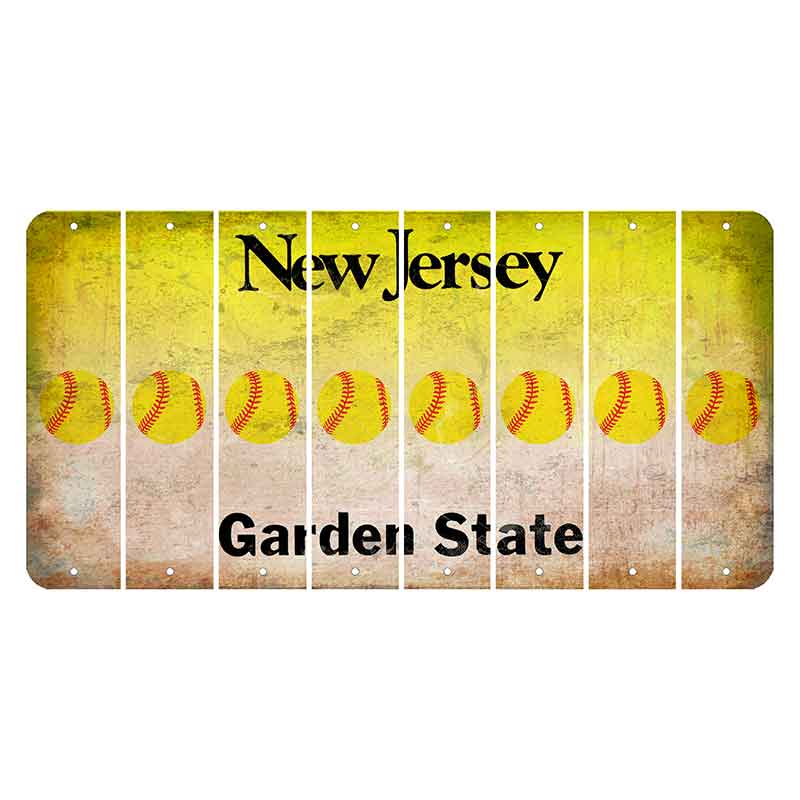 New Jersey Yellow Garden State Cut License Plate Strips (Set of 8) Softball