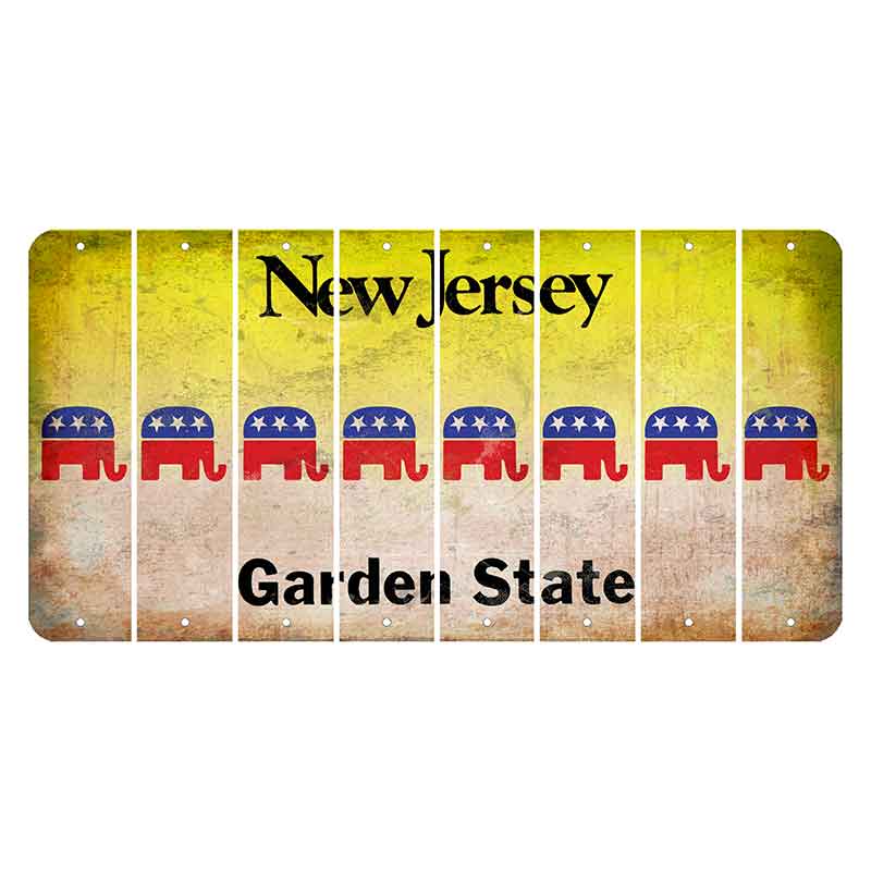 New Jersey Yellow Garden State Cut License Plate Strips (Set of 8) Republican